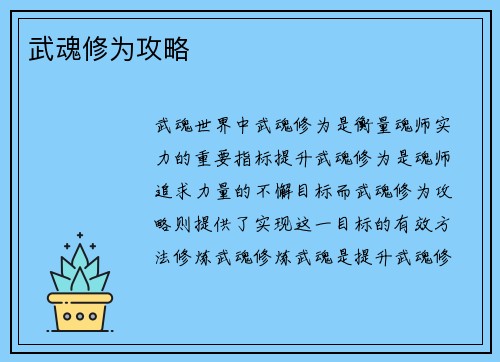 武魂修为攻略